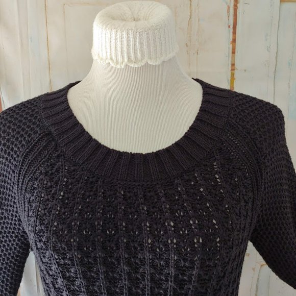 Calvin Klein long sleeve crew neck scoop side thick woven texture sweater/M/blk - Picture 2 of 9